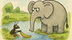 Vtip: Sedí mravenec u rybníka s banánem