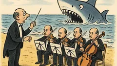 Vtip: Orchestr na pláži a žralok…