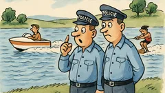 Vtip: Dva policisté sledují vodní lyžování poprvé