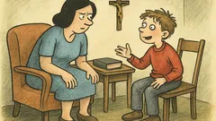 Vtip: Kluk přijde z náboženství domů…