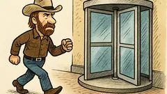 Vtip: Chuck Norris práskne i otáčivými dveřmi