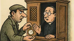 Vtip: Zloděj ve zpovědnici krade faráři hodinky