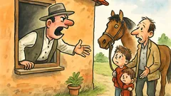 Vtip: Vesničan prodává koně, syn brečí